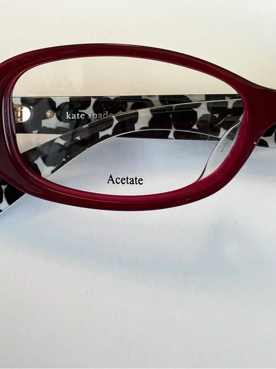 kate spade burgundy front with black-and-white patterned temples eyeglasses - Picture 10 of 10